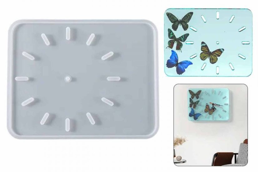 Silikónové formy - hodiny, strojčeky - Druh produktu: Silikónová forma hodiny 28,9x22,9cm, hr.1cm