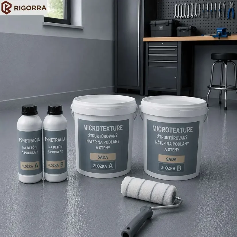 Strukturovaný nátěr Microtexture na podlahy a stěny v technické místnosti