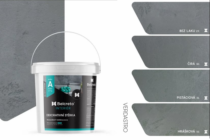 Belcreto pre interiér sada 3 m² dekoratívna stierka - Farba stierky: Luminoso, Odtien laku: Bezfarebný