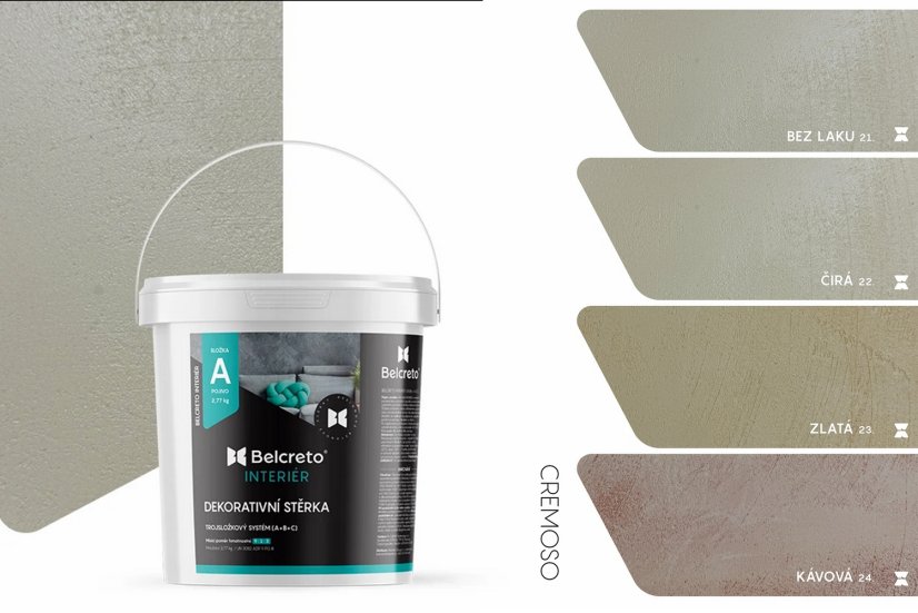 Belcreto pro interiér sada 3 m² dekorativní stěrka - Farba stěrky: Pietroso, Odstín laku: Černý Onyx