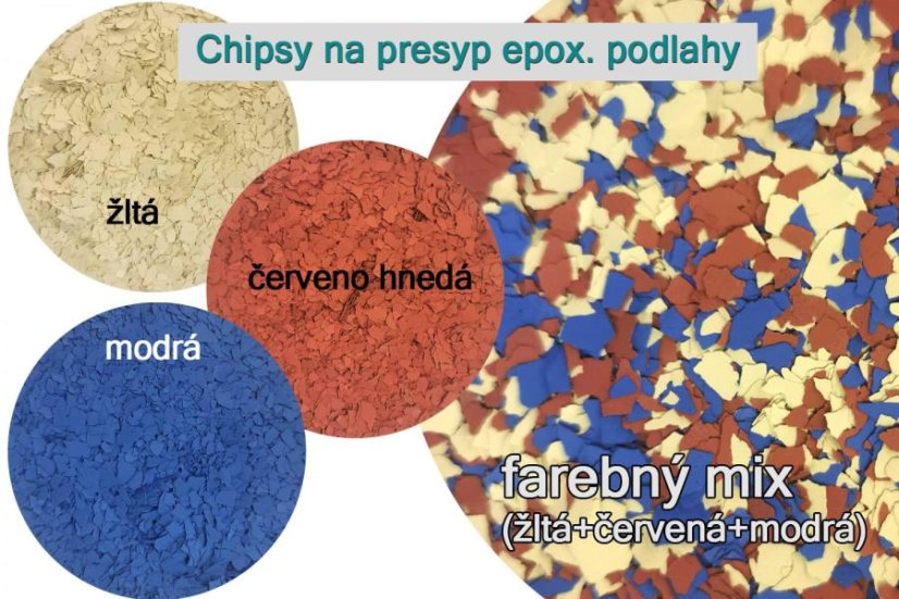 Akrylové a metalický chipsy do epoxidových podláh - Farba: mix ž/č/m Akrylové a metalický chipsy do epoxidových podláh - Farba: mix ž/č/m