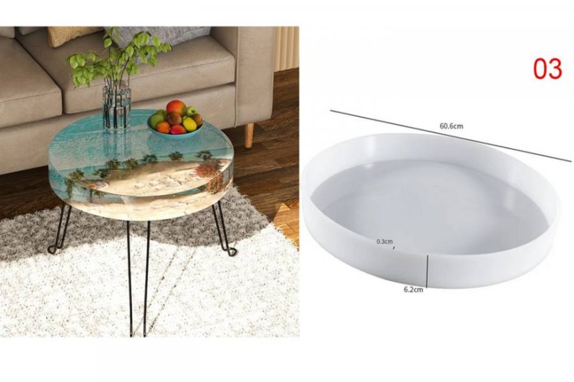 Veľké formy na stoly, podnosy, hodiny - Druh produktu: Plytká kruhová forma Ø 50cm, max. hĺbka 3cm