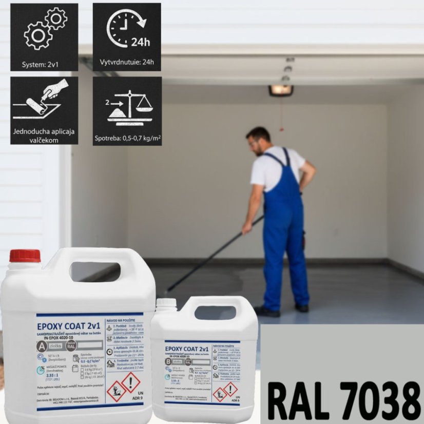 EPOXY COAT 2v1 samopenetračný epoxidový náter (IN-EPOX 4020-10) - Obsah balenia: 5 kg / cca 7–10 m², Farba: RAL 7038 - achátovo šedá