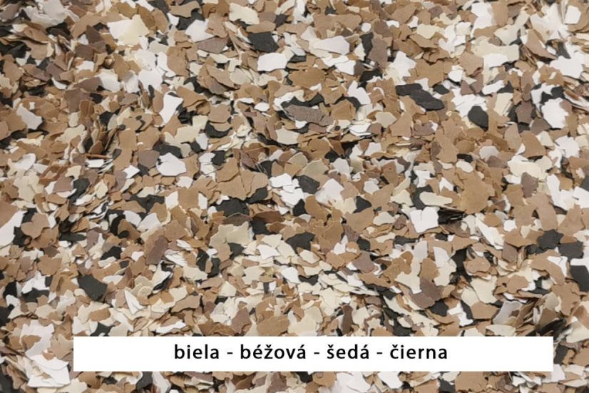 Chipsy (vločky) do epoxidových podlah-Barevné mixy - Obsah balení: 0,1 kg, Chipsy - barva: mix biela/modrá/čierna