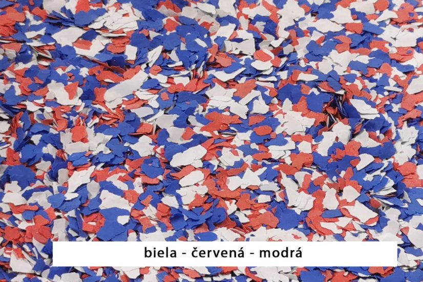 Chipsy (vločky) do epoxidových podlah-Barevné mixy - Obsah balení: 0,1 kg, Chipsy - barva: mix biela/modrá/čierna