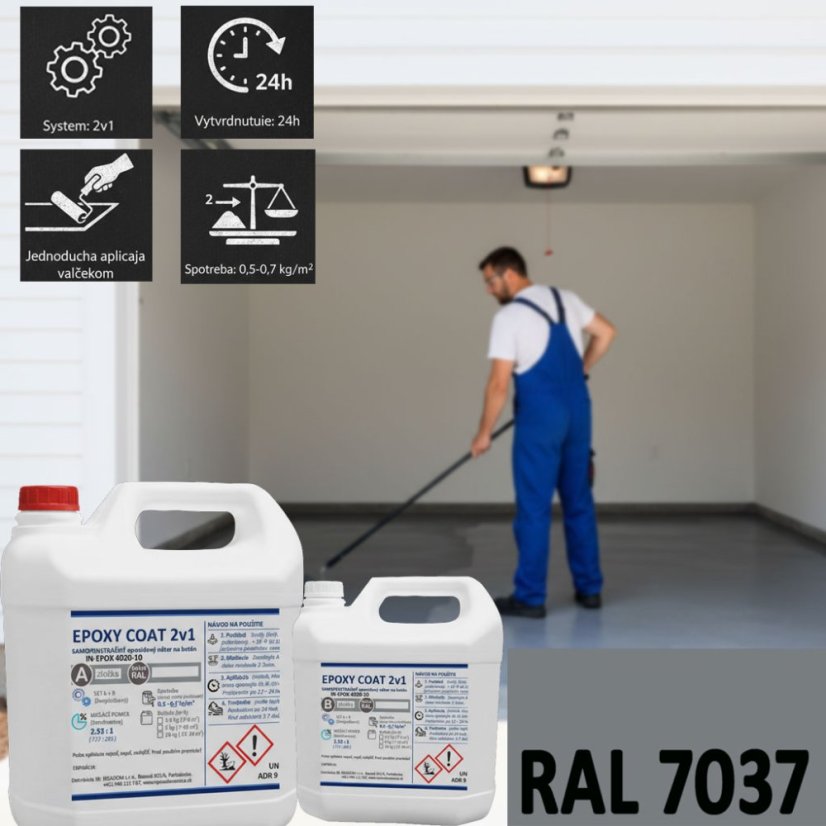 EPOXY COAT 2v1  samopenetrační epoxidový nátěr (IN-EPOX 4020-10) - Obsah balení: 5 kg / cca 7–10 m², Barva: RAL 7037 - pracho šedá