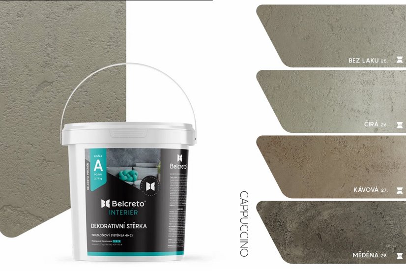 Belcreto pro interiér sada 3 m² dekorativní stěrka - Farba stěrky: Pietroso, Odstín laku: Černý Onyx