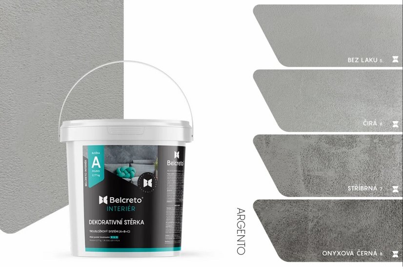 Belcreto pro interiér sada 3 m² dekorativní stěrka - Farba stěrky: Pietroso, Odstín laku: Černý Onyx