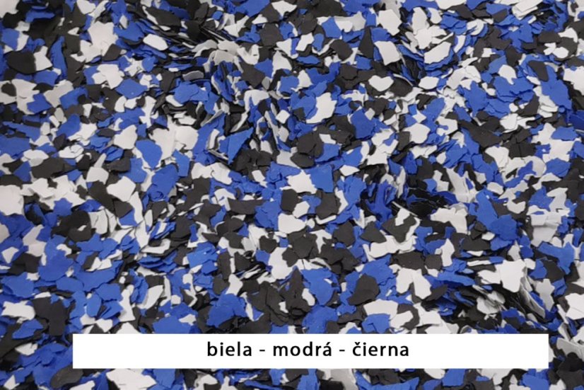 Chipsy (vločky) do epoxidových podlah-Barevné mixy - Obsah balení: 0,1 kg, Chipsy - barva: mix biela/modrá/čierna