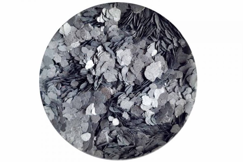 Práškové glitre (trblietky) do živice na zalievanie - Farba: Chipsy Makro Strieborná perleť 60ml