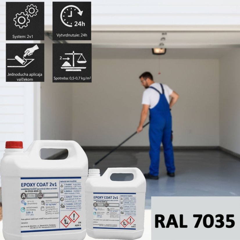 EPOXY COAT 2v1 samopenetračný epoxidový náter (IN-EPOX 4020-10) - Obsah balenia: 3,5 kg / cca 5–7 m², Farba: RAL 7035 - svetlo  šedá