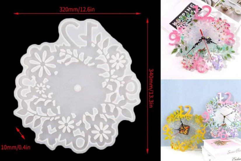 Silikónové formy - hodiny, strojčeky - Druh produktu: Silikónová forma hodiny kvety Ø 33cm, hr.1cm