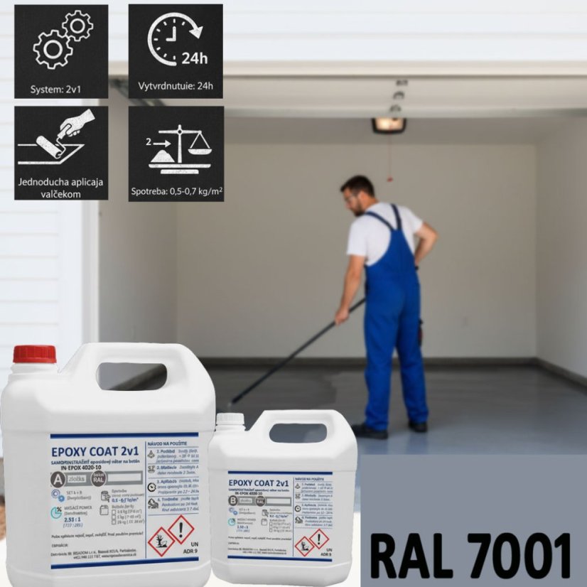 EPOXY COAT 2v1  samopenetrační epoxidový nátěr (IN-EPOX 4020-10) - Obsah balení: 3,5 kg / cca 5–7 m², Barva: RAL 7001 - šedá neutrální