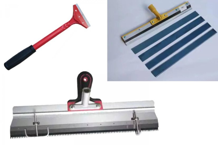 Zubové a nivelačné stierky, rakle, škrabky