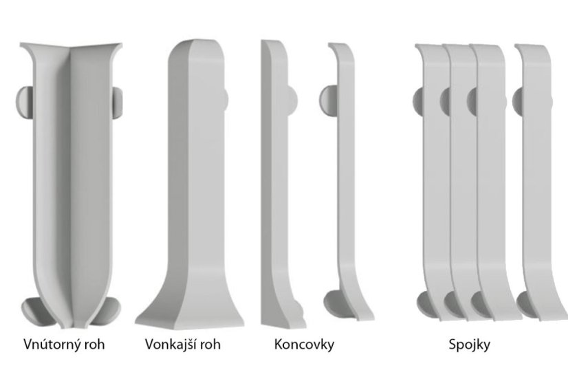 Doplnky pre soklové PVC lišty - Farba: tmavo šedá, Doplnky k PVC lištám: Vonkajší roh