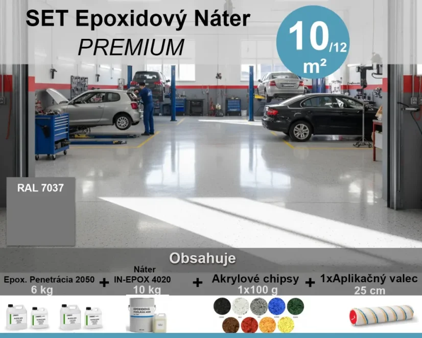 Epoxidová podlaha PREMIUM SET na 10 - 13 m² - Farba RAL: RAL 7037