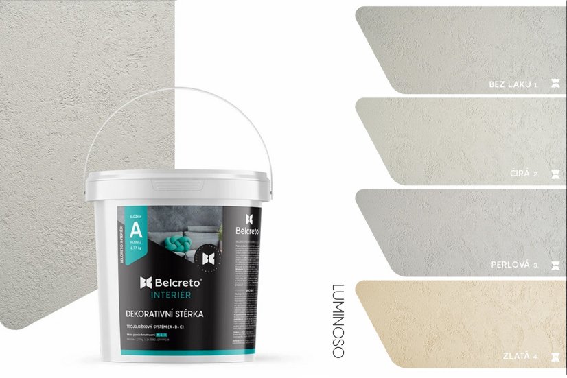 Belcreto pre interiér sada 3 m² dekoratívna stierka - Farba stierky: Luminoso, Odtien laku: Bezfarebný