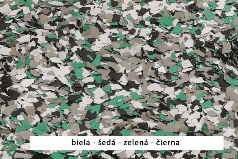 Chipsy (vločky) do epoxidových podláh-Farebné mixy - Obsah balenia: 1 kg, Dekoračné chipsy / vločky: Industrial Hazard – žlto-čierny mix
