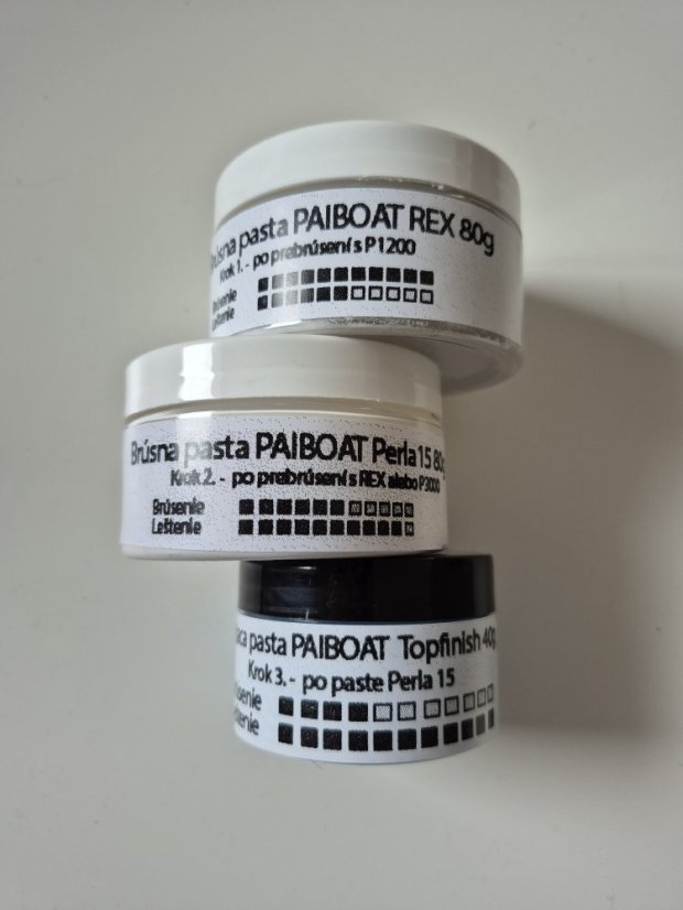 Malé sety leštiacich pást - Obsah balenia: Set brúsnych pást Rex + Perla 15 + TopFinish 80+80+40g