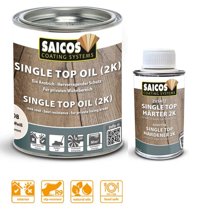 SAICOS Single Top Oil 2K – Profesionálny jednovrstvový olej na drevo (Set s tvrdidlom) SAICOS Single Top Oil 2K – Profesionálny jednovrstvový olej na drevo (Set s tvrdidlom)