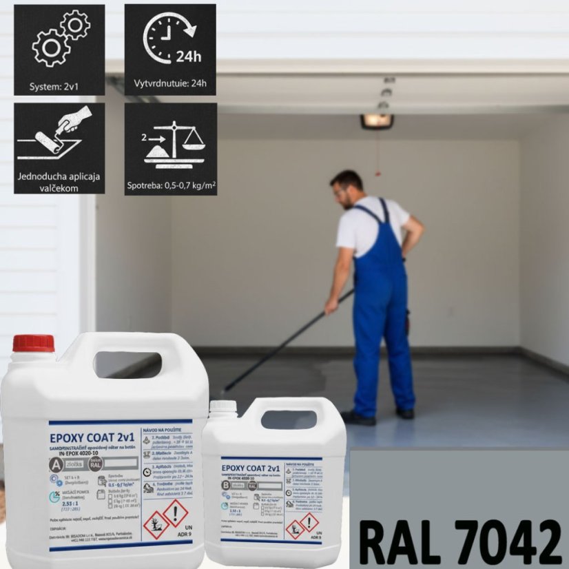 EPOXY COAT 2v1 samopenetračný epoxidový náter (IN-EPOX 4020-10) - Obsah balenia: 5 kg, Farba: RAL 7042 - dopravná šedá