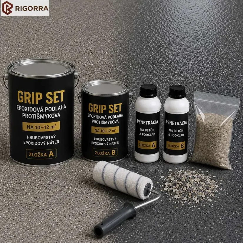 Protišmyková epoxidová podlaha GRIP SET s kremičitým pieskom a hrubovrstvovým náterom