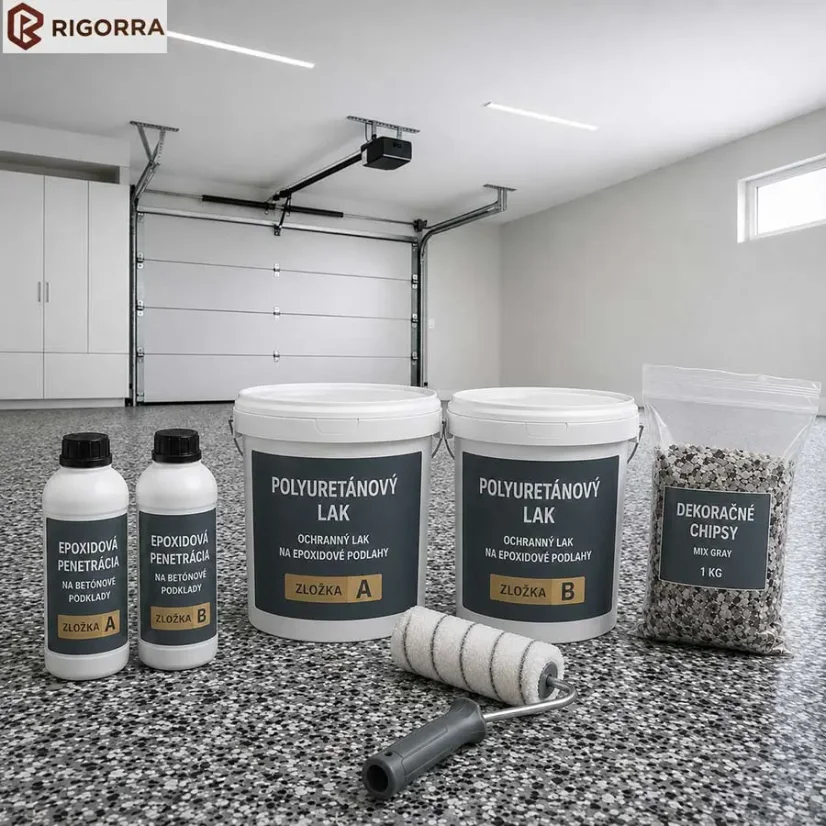 FULL CHIPS DESIGN FLOOR kompletná sada s epoxidovou penetráciou, chipsami a polyuretánovým lakom